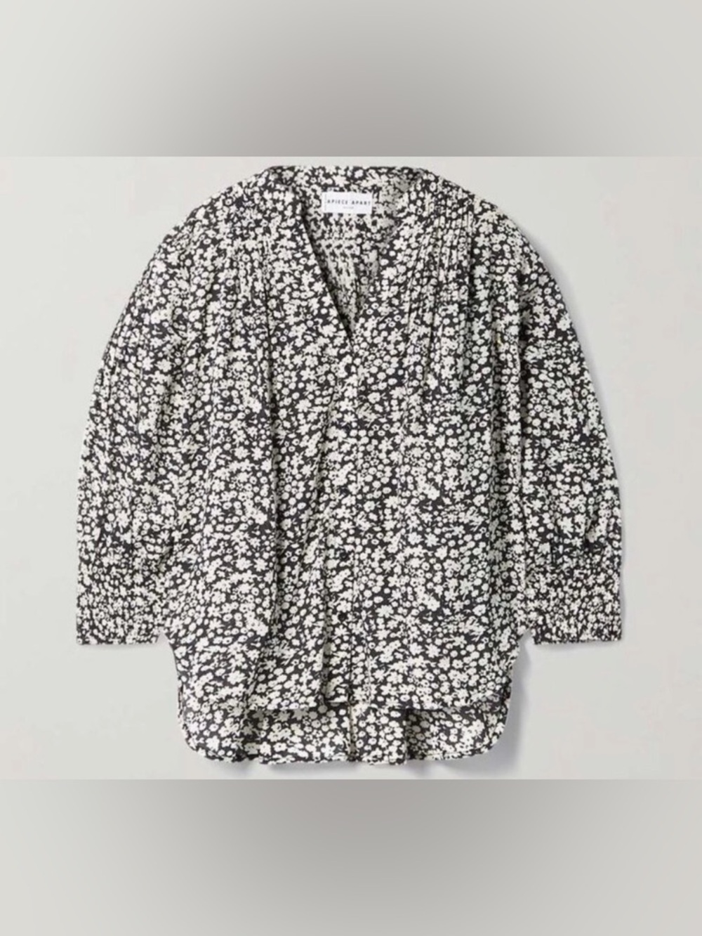 Apiece Apart Yerba Pintuck Black & White Floral Top